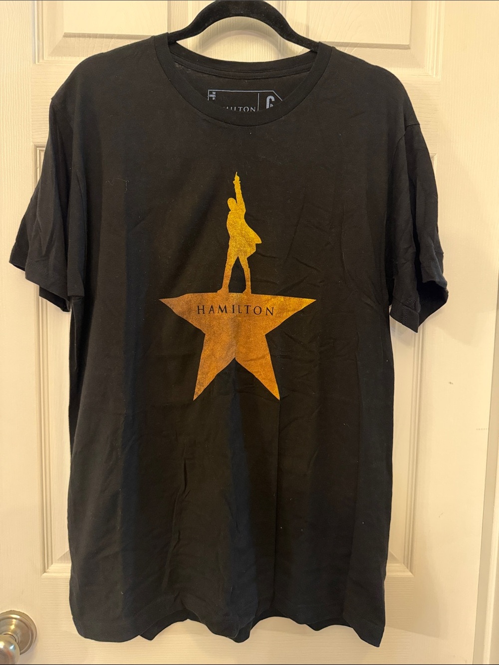 Hamilton Black Short Sleeve Graphic Tee with Gold Star Silhouette